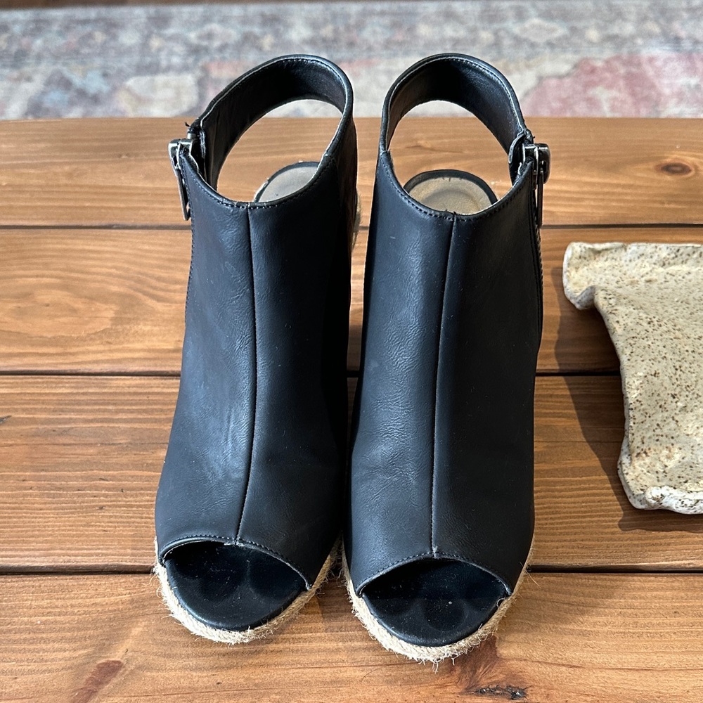 Michael Antonio Black Peep-Toe Wedges